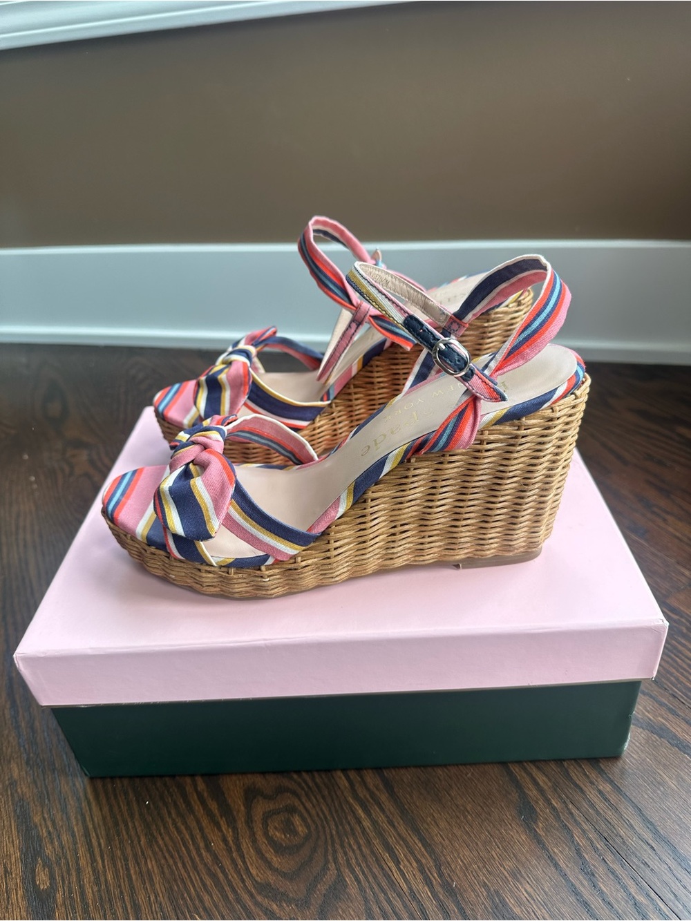 Kate Spade New York Patio platform wedge sandals in a striped pattern